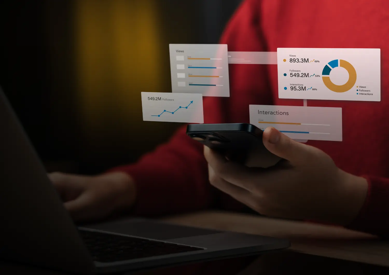 Marketing team analyzing market trends using a social media analytics tool.